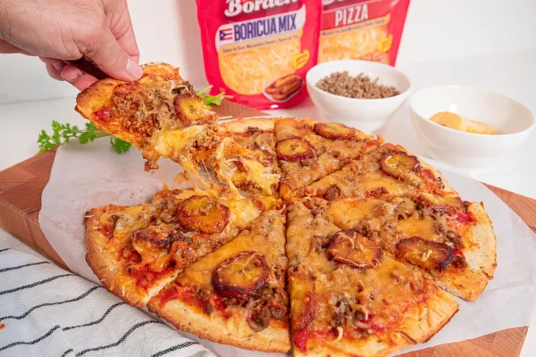 Imagen de Pizza pionono: carne molida, amarillos, Boricua mix, Thick cut. Formato de pizza